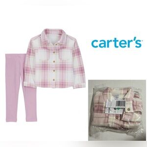 🆕CARTER’S - 24M - NWT - INFANT GIRLS 2PC PINK PLAID BUTTON UP FLEECE SHACKET SET